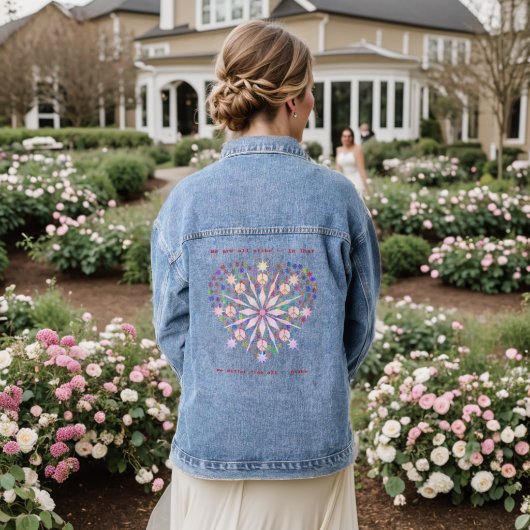 Artsy Mode Roze Blauw Vredes Hart Denim Jas Jacket (Huwelijk Achterkant)