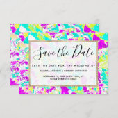 Artsy Modern Abstract Neon Acrylverf Splatter Save The Date (Voorkant / Achterkant)