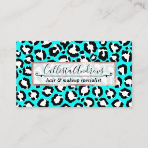 Artsy Modern Cyan Blue Leopard Animal Print Visitekaartje