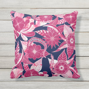 Artsy Modern Fuschia Navy Acryl Floral Leaves Buitenkussen