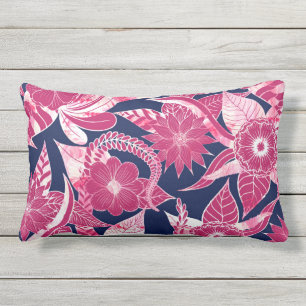 Artsy Modern Fuschia Navy Acryl Floral Leaves Buitenkussen
