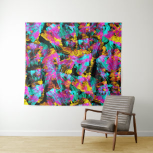 Artsy Modern Neon Colors Black Abstracte verfkunst Wandkleed