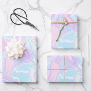 Artsy Modern Pink Blue Marble Swirl Patroon Inpakpapier Vel