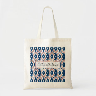 Artsy Modern Roos Gold Navy Blue Ikat Geo Tote Bag