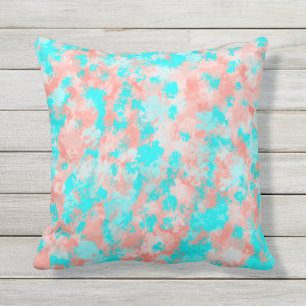 Artsy Modern Summer Coral Oranje Aqua Abstract Buitenkussen