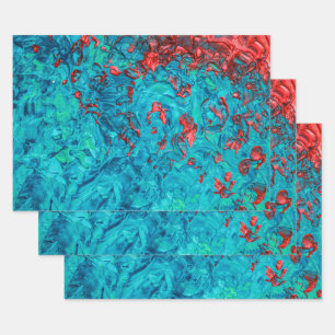 Artsy Neon Oranje Blauwgroen groen acrylverf Inpakpapier Vel