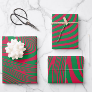 Artsy Op-Art Red Green Kerstval Pattern Inpakpapier Vel
