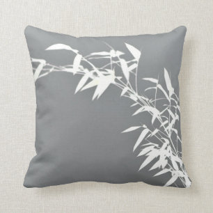 Artsy Oriental Zen Bamboo Shrub Gray & White Kussen