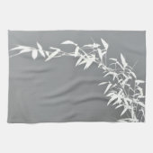 Artsy Oriental Zen Bamboo Shrub Gray & White Theedoek (Horizontaal)