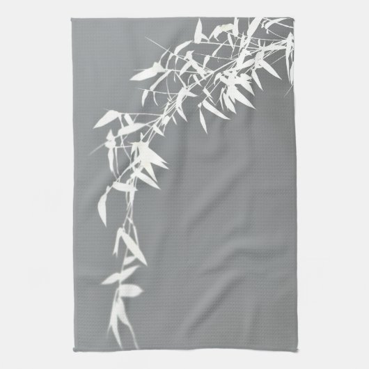Artsy Oriental Zen Bamboo Shrub Gray & White Theedoek (Verticaal)