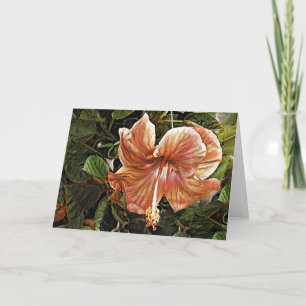 Artsy Peach Hibiscus Art Note Kaart