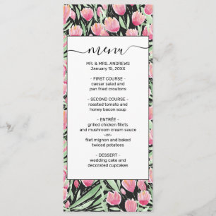 Artsy Pink Green Black Tulips Floral Waterverf Menu