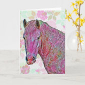  Artsy Pink Horse Art Note Kaart (Gele Bloem)