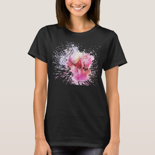 Artsy Pink Roseate Spoonbill in Waterverf en Inkt T-shirt (Voorkant)