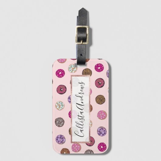 Artsy Pink Sprinkle Donuts Waterverf Patroon Bagagelabel (Voorkant (verticaal))