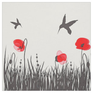 Artsy Red Poppies en Hummingbird Stof