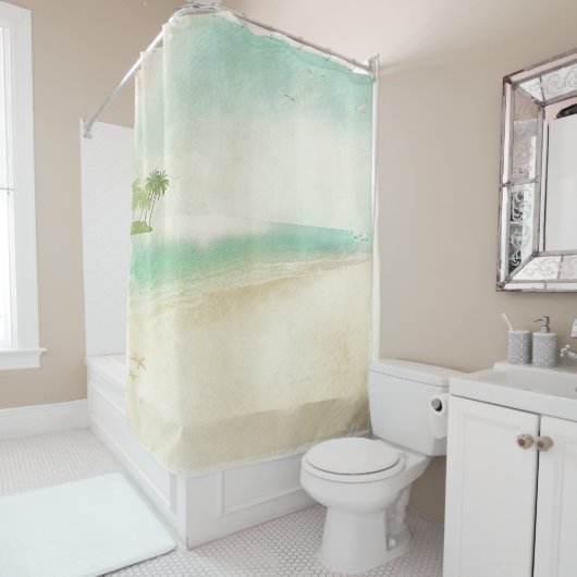 Artsy Retro  Peaceful Beach Home Bathroom Douchegordijn (In situ)