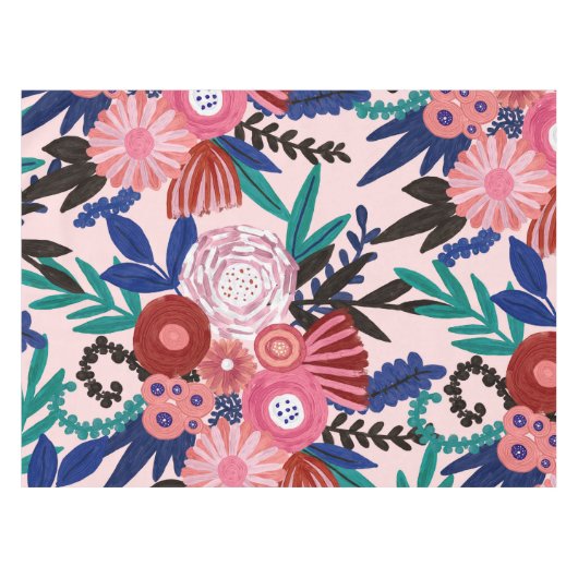 Artsy roze rood blauw Acrylgeverfde bloemen blader Tafelkleed (Voorkant (Horizontaal))