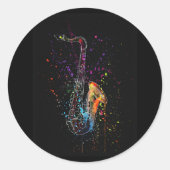 Artsy Saxophone Splatter en Splash Ronde Sticker (Voorkant)