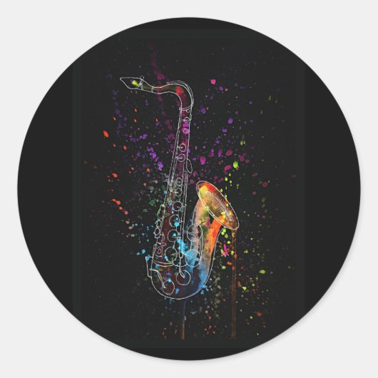 Artsy Saxophone Splatter en Splash Ronde Sticker (Voorkant)