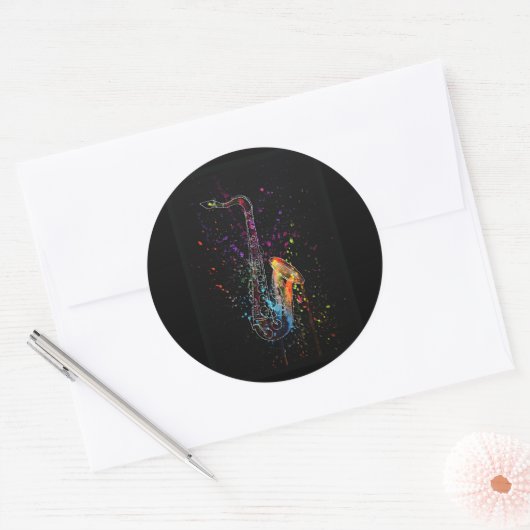 Artsy Saxophone Splatter en Splash Ronde Sticker (Envelop)