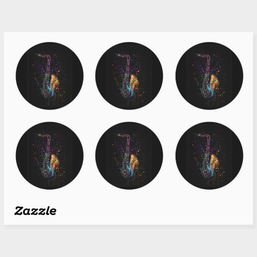 Artsy Saxophone Splatter en Splash Ronde Sticker (Vel)