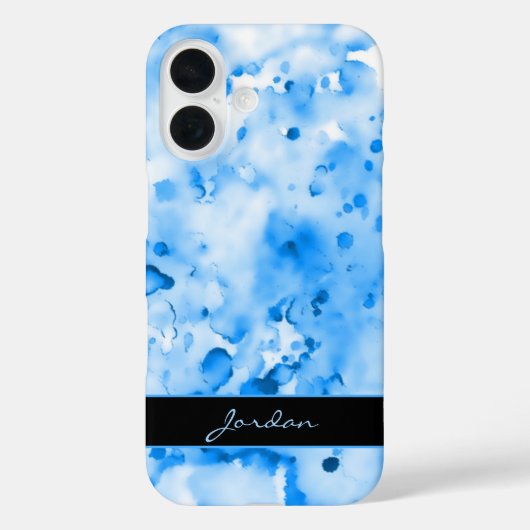 Artsy Sky Blue Waterverf Paint Spletters met naam Case-Mate iPhone Case (Achterkant)