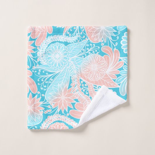 Artsy Summer Coral Aqua Hand getrokken Bloempatroo Washandje (Wasdoekje)