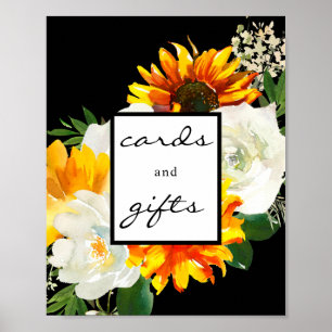 Artsy Sunflower Floral Cards & Gifts Sign Black Poster