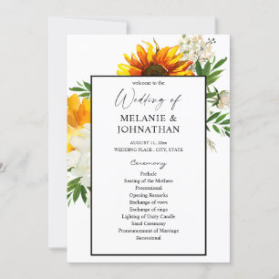 Artsy Sunflower Floral Wedding Ceremony Programme Kaart
