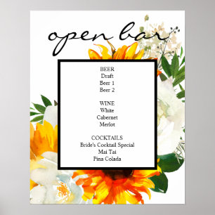 Artsy Sunflower White Floral Bar Sign Poster