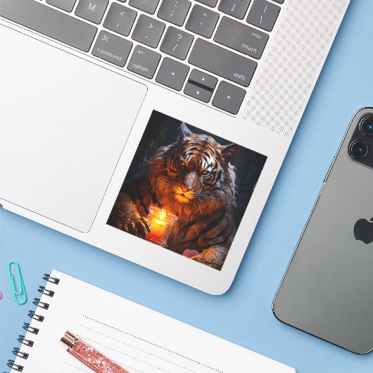 Artsy Tiger Sticker (Laptop met iPhone)
