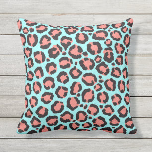 Artsy Trendy Coral Mint Blauwgroen Leopard Animal  Buitenkussen