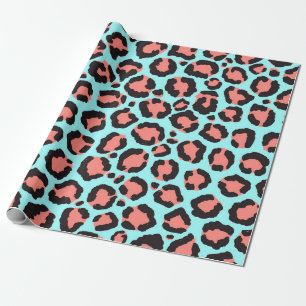 Artsy Trendy Coral Mint Blauwgroen Leopard Animal  Cadeaupapier