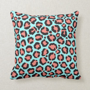 Artsy Trendy Coral Mint Blauwgroen Leopard Animal Kussen