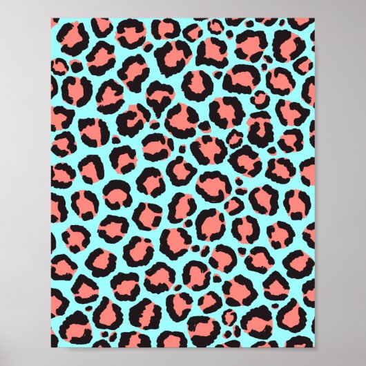 Artsy Trendy Coral Mint Turquoise Leopard Poster d (Devant)