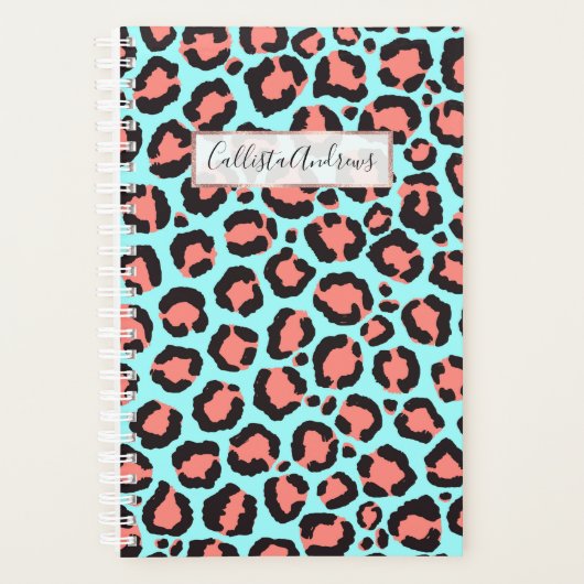 Artsy Trendy Coral Mint Turquoise Leopard Poster d (Devant)
