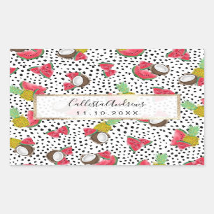 Artsy Tropical Fruit Polka Dots Waterverf Patroon Rechthoekige Sticker
