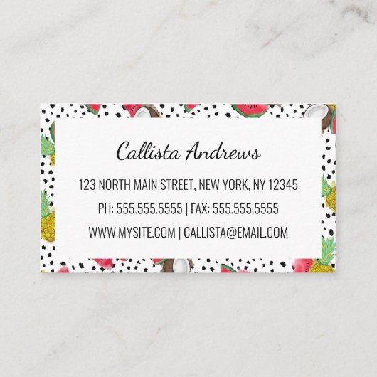 Artsy Tropical Fruit Polka Dots Waterverf Patroon Visitekaartje (Achterkant)