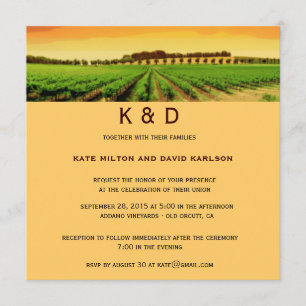 Artsy Vineyard Sunset Winery Wedding Invite Kaart