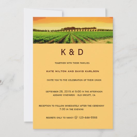 Artsy Vineyard Sunset Winery Wedding Invite Kaart (Voorkant)