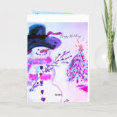 Artsy Watercolor Snowman Carte de vacances pliée (Dos)