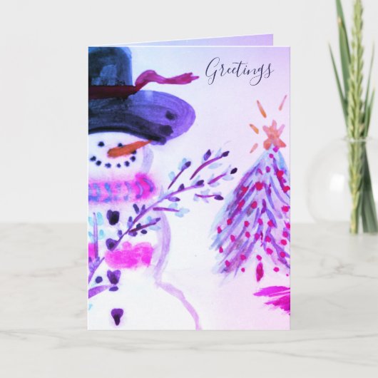 Artsy Watercolor Snowman Carte de vacances pliée (Devant)
