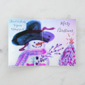 Artsy Watercolor Snowman Carte de vacances pliée (Intérieur)