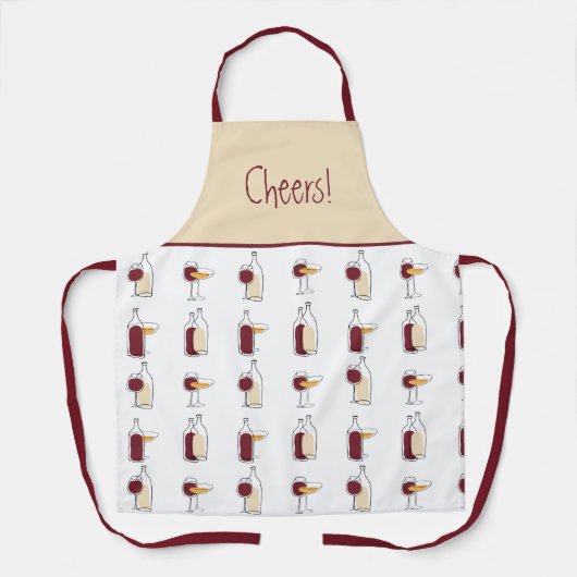 Artsy Wine Fles en Glass Pattern Cheers Schort (Voorkant)