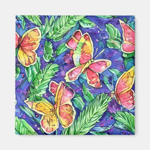 Artsy Zweeds handgeschilderde vlinders Paarse Roze Magneet