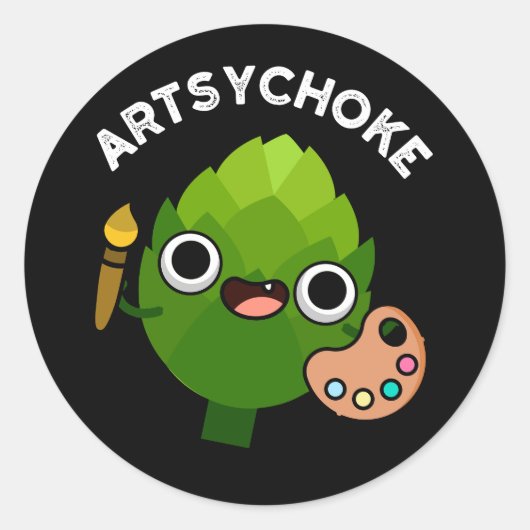 Artsychoke Funny Veggie Artichoke Pun Dark BG Ronde Sticker (Voorkant)