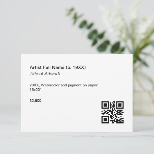 ArtWork Exhibition Label Sjabloon met QR-code (Staand voorkant)
