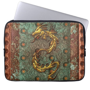 Arty 3D-look Aziatische draak op metalen laptophoe Laptop Sleeve