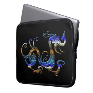 Arty 3D-look Aziatische draak op zwarte laptophoes Laptop Sleeve